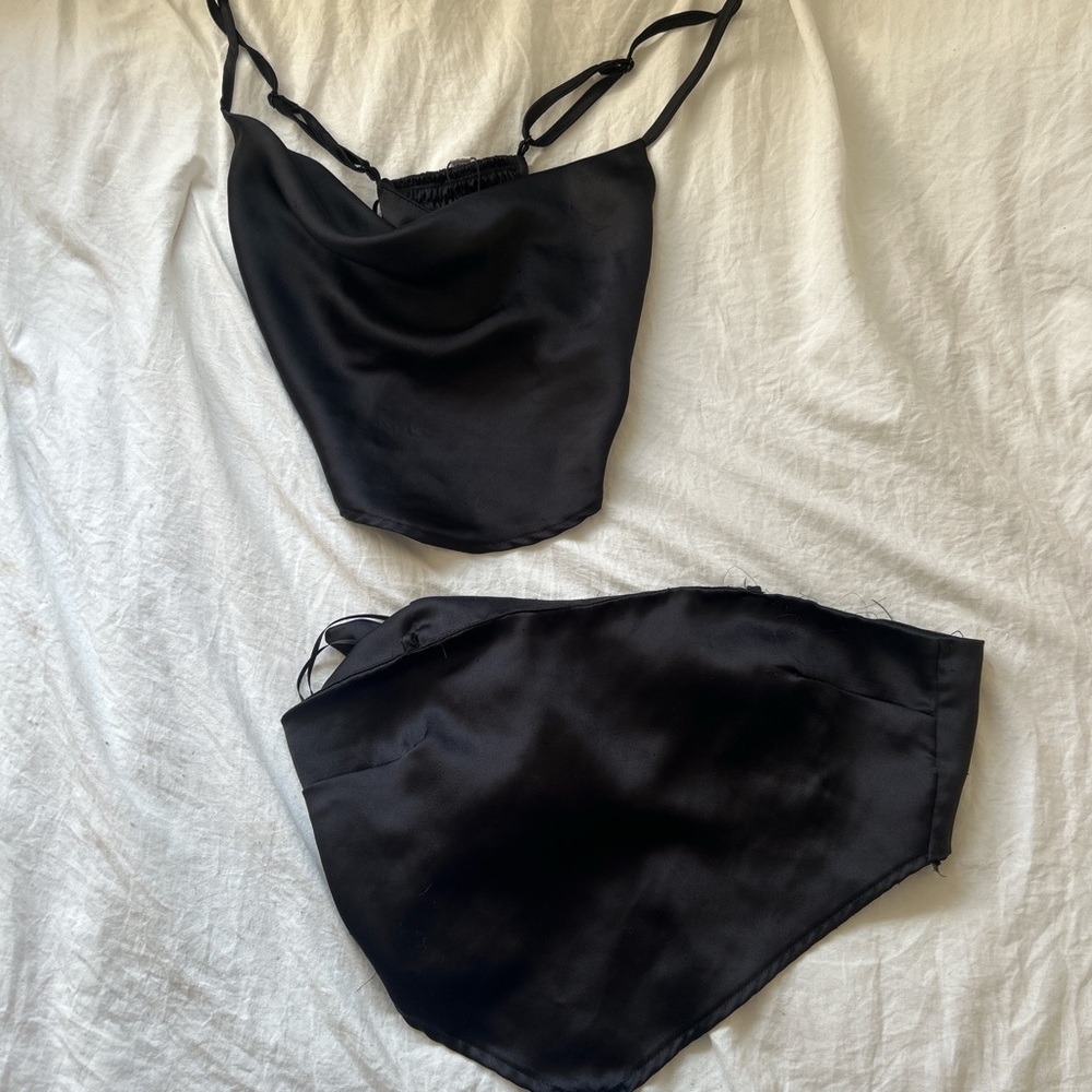 Garage Black Satin Chemise Set